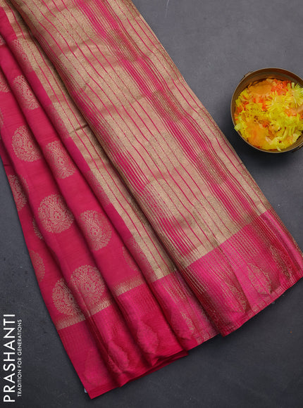 Semi raw silk saree pink with zari woven buttas and zari woven simple border