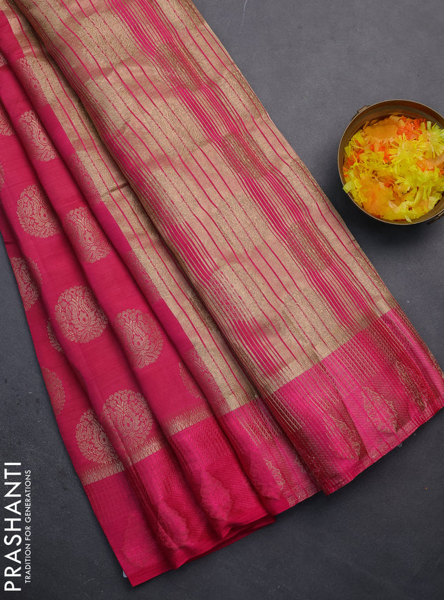 Semi raw silk saree pink with zari woven buttas and zari woven simple border