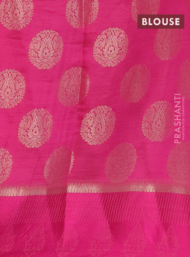 Semi raw silk saree pink with zari woven buttas and zari woven simple border