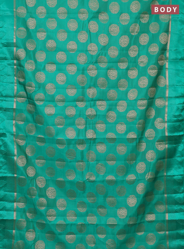 Semi raw silk saree teal green with zari woven buttas and zari woven simple border