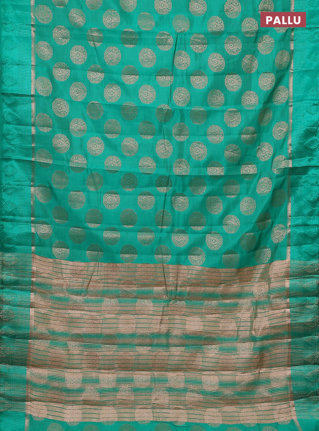 Semi raw silk saree teal green with zari woven buttas and zari woven simple border