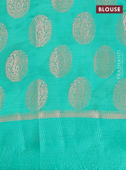 Semi raw silk saree teal green with zari woven buttas and zari woven simple border