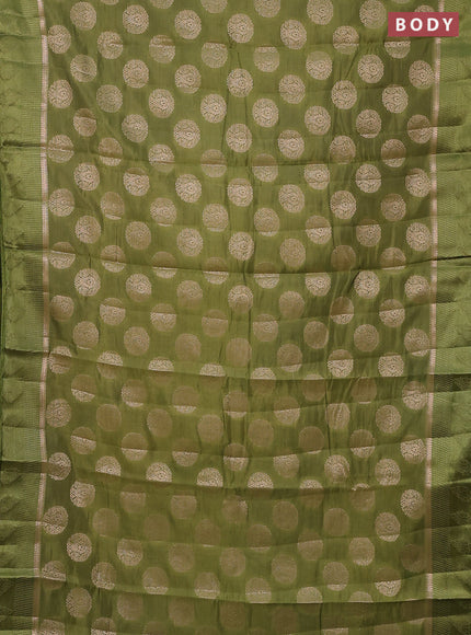 Semi raw silk saree mehendi green with zari woven buttas and zari woven simple border