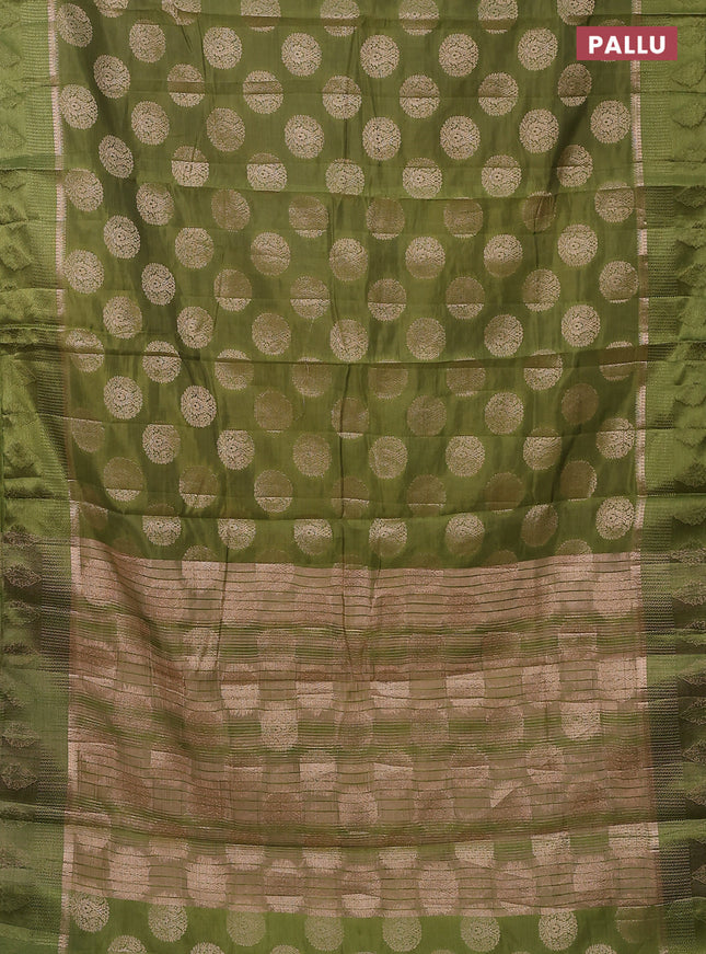 Semi raw silk saree mehendi green with zari woven buttas and zari woven simple border