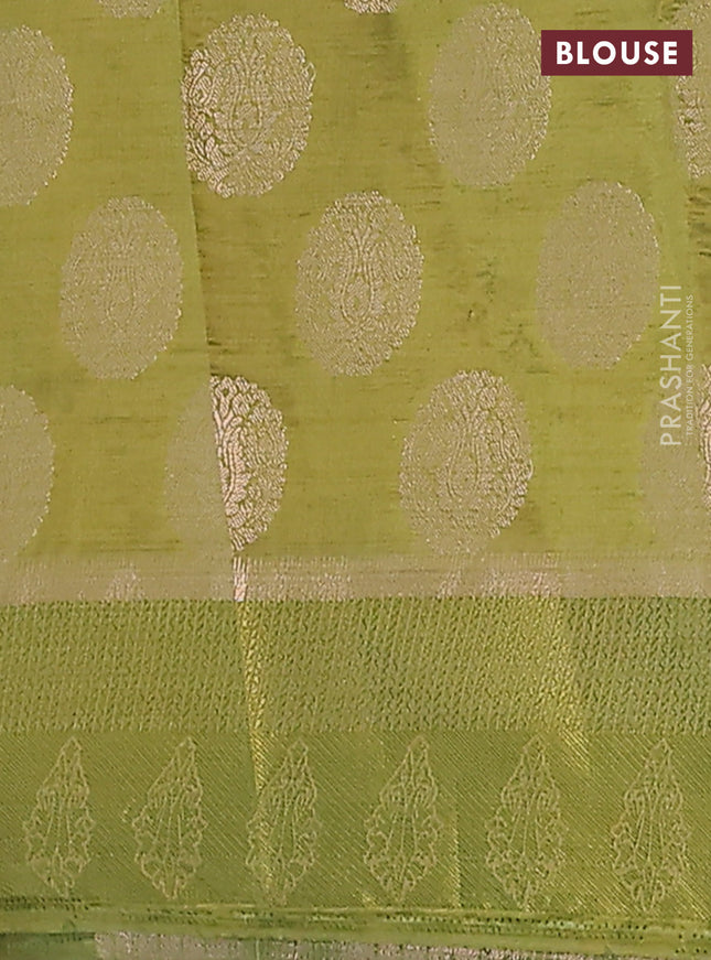 Semi raw silk saree mehendi green with zari woven buttas and zari woven simple border
