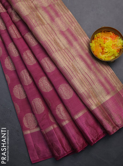 Semi raw silk saree mauve pink with zari woven buttas and zari woven simple border