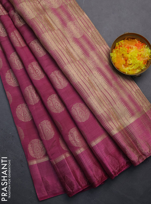 Semi raw silk saree mauve pink with zari woven buttas and zari woven simple border