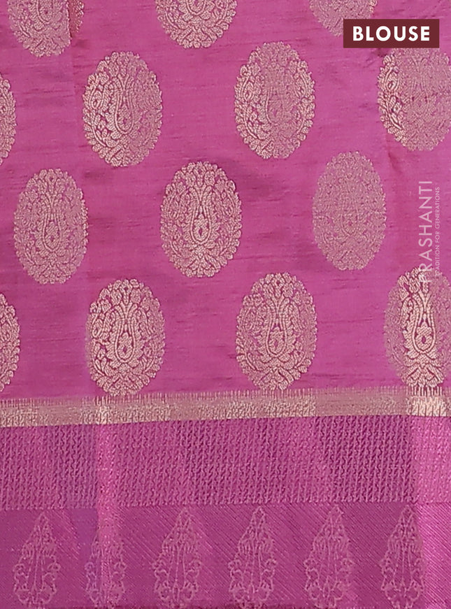 Semi raw silk saree mauve pink with zari woven buttas and zari woven simple border