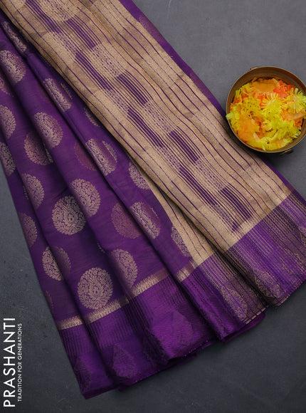 Semi raw silk saree violet with zari woven buttas and zari woven simple border