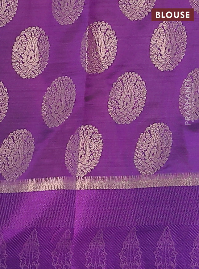 Semi raw silk saree violet with zari woven buttas and zari woven simple border