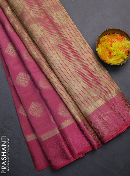 Semi raw silk saree mauve pink with zari woven buttas and zari woven simple border