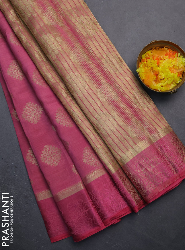Semi raw silk saree mauve pink with zari woven buttas and zari woven simple border