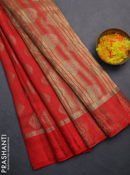 Semi raw silk saree red with zari woven buttas and zari woven simple border
