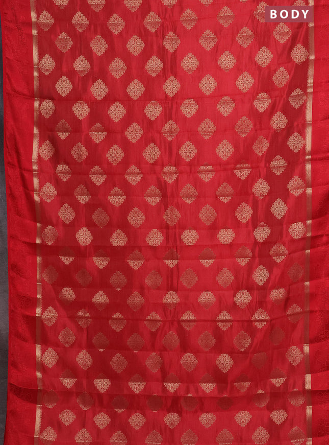 Semi raw silk saree red with zari woven buttas and zari woven simple border