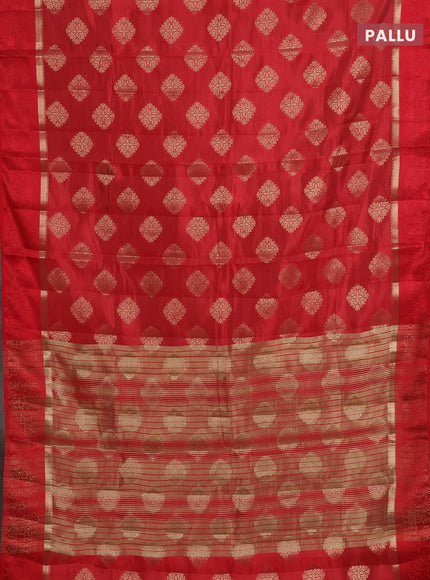 Semi raw silk saree red with zari woven buttas and zari woven simple border