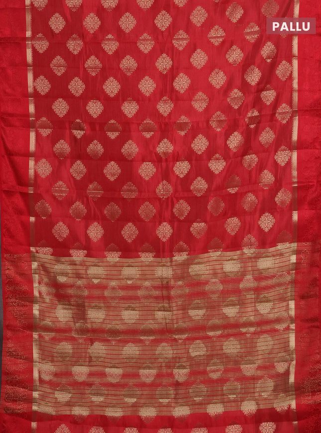 Semi raw silk saree red with zari woven buttas and zari woven simple border