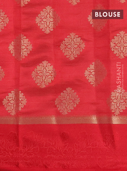 Semi raw silk saree red with zari woven buttas and zari woven simple border
