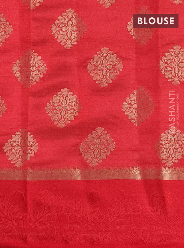 Semi raw silk saree red with zari woven buttas and zari woven simple border