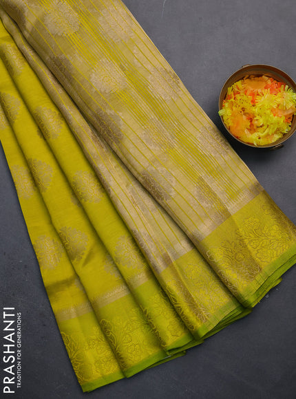Semi raw silk saree lime yellow with zari woven buttas and zari woven simple border