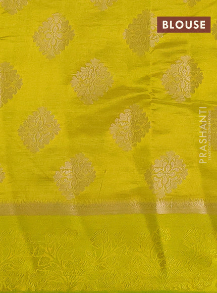 Semi raw silk saree lime yellow with zari woven buttas and zari woven simple border