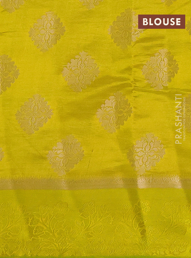 Semi raw silk saree lime yellow with zari woven buttas and zari woven simple border