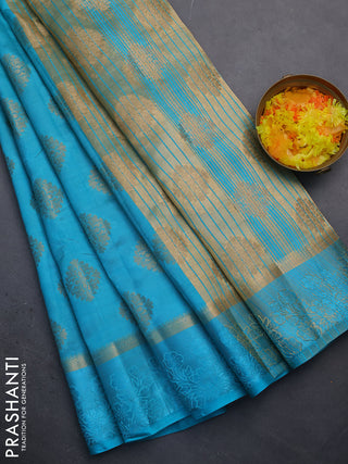 Semi raw silk saree cs blue with zari woven buttas and zari woven simple border