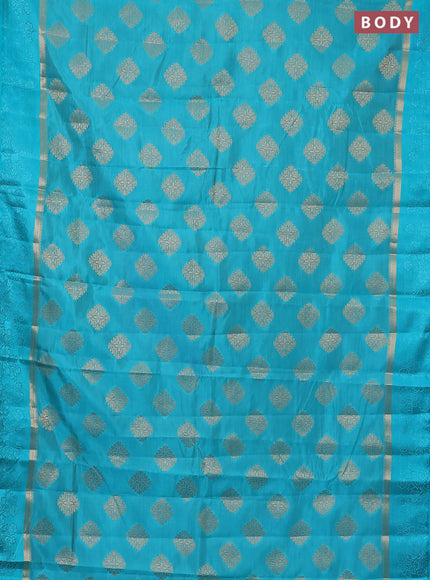 Semi raw silk saree cs blue with zari woven buttas and zari woven simple border