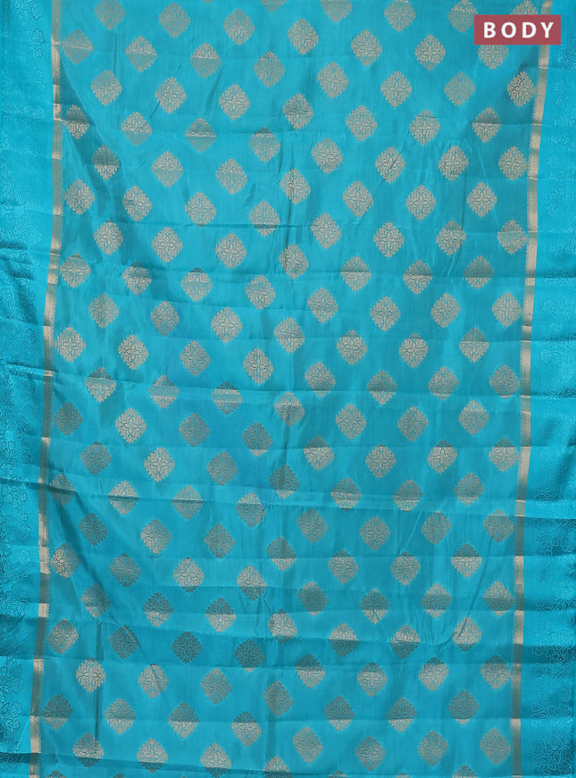 Semi raw silk saree cs blue with zari woven buttas and zari woven simple border