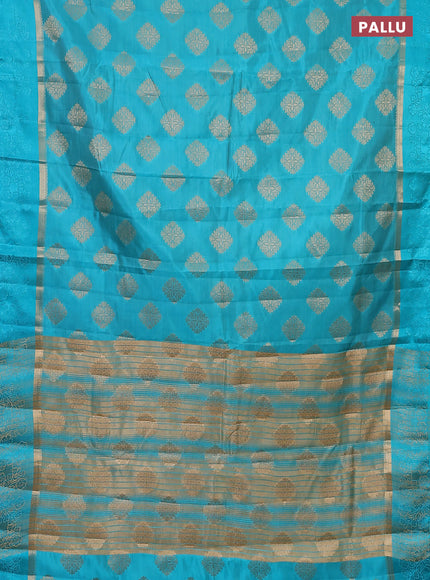 Semi raw silk saree cs blue with zari woven buttas and zari woven simple border