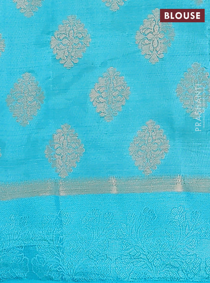Semi raw silk saree cs blue with zari woven buttas and zari woven simple border