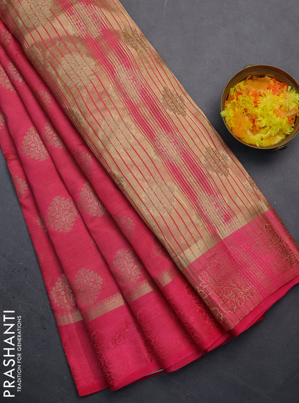 Semi raw silk saree pink with zari woven buttas and zari woven simple border