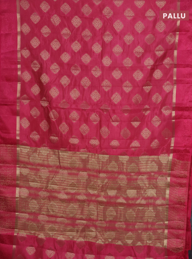 Semi raw silk saree pink with zari woven buttas and zari woven simple border