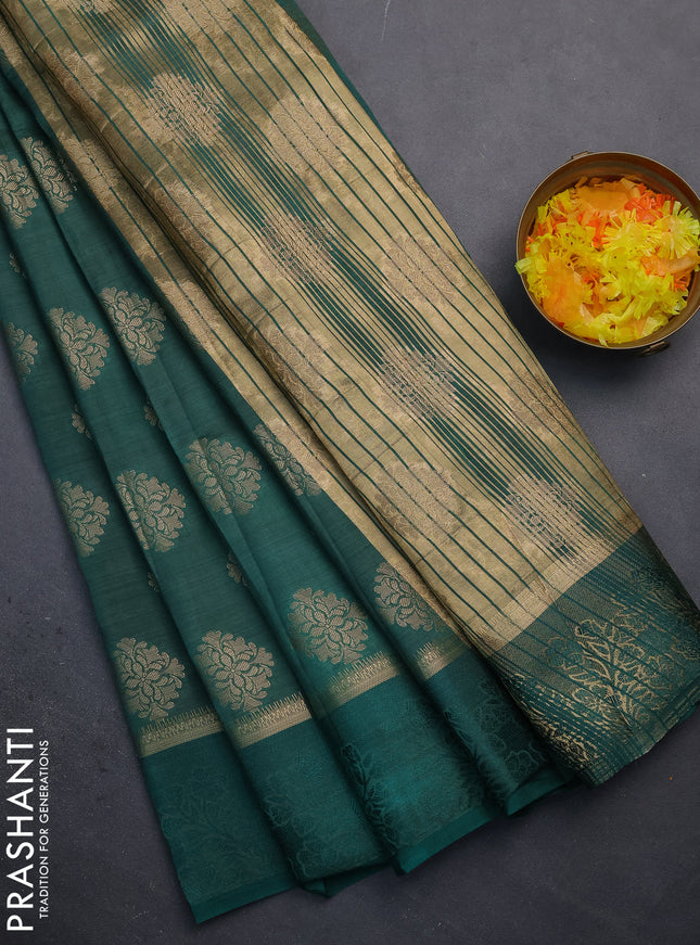 Semi raw silk saree green with zari woven buttas and zari woven simple border