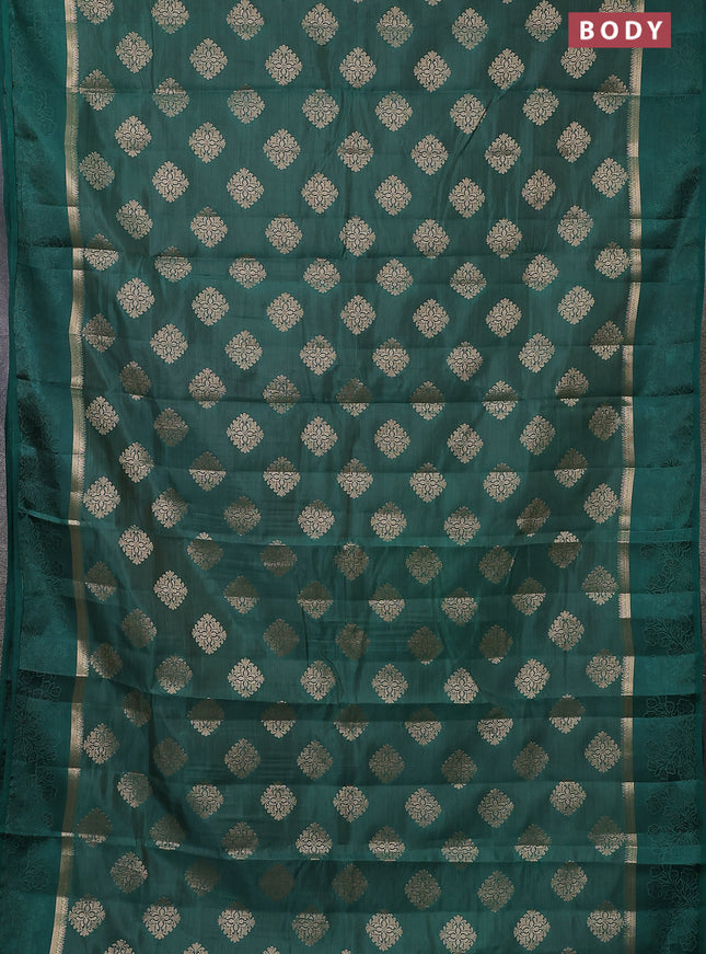 Semi raw silk saree green with zari woven buttas and zari woven simple border