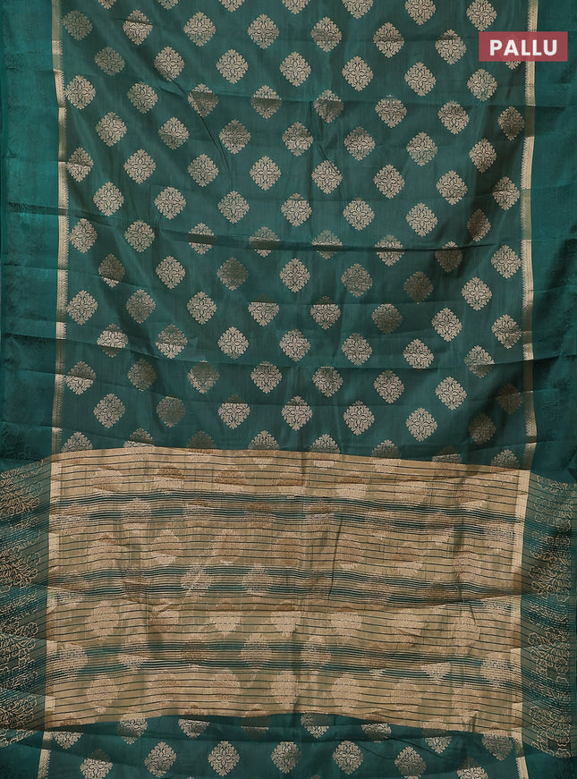 Semi raw silk saree green with zari woven buttas and zari woven simple border