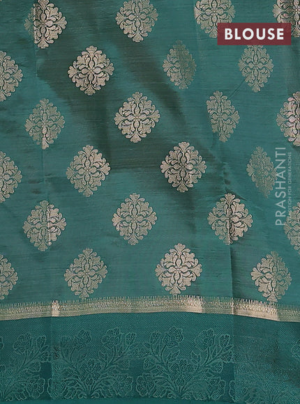 Semi raw silk saree green with zari woven buttas and zari woven simple border