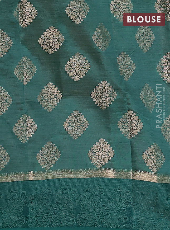 Semi raw silk saree green with zari woven buttas and zari woven simple border