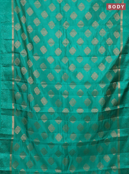 Semi raw silk saree teal green with zari woven buttas and zari woven simple border