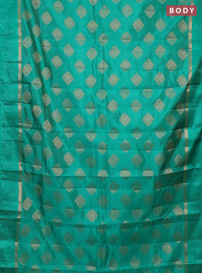 Semi raw silk saree teal green with zari woven buttas and zari woven simple border