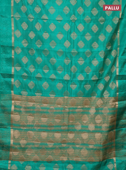 Semi raw silk saree teal green with zari woven buttas and zari woven simple border