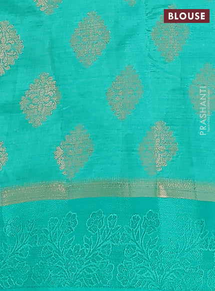Semi raw silk saree teal green with zari woven buttas and zari woven simple border