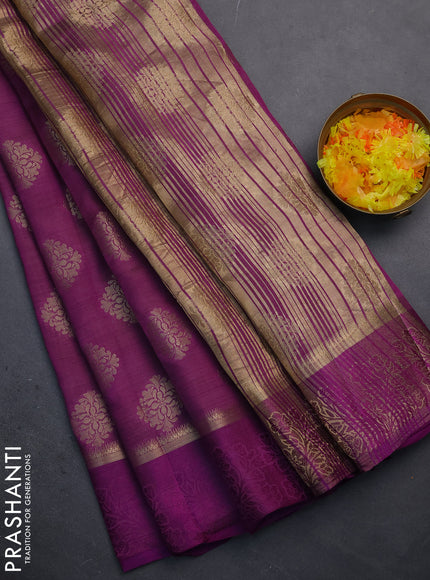 Semi raw silk saree purple with zari woven buttas and zari woven simple border