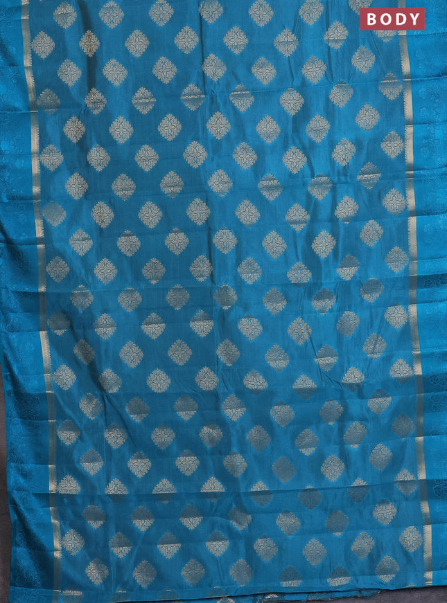 Semi raw silk saree cs blue with zari woven buttas and zari woven simple border