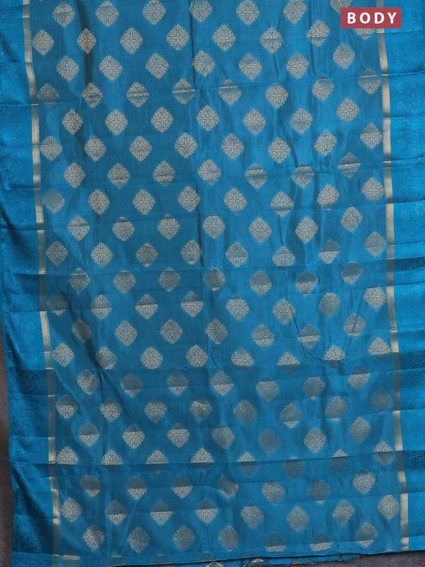 Semi raw silk saree cs blue with zari woven buttas and zari woven simple border