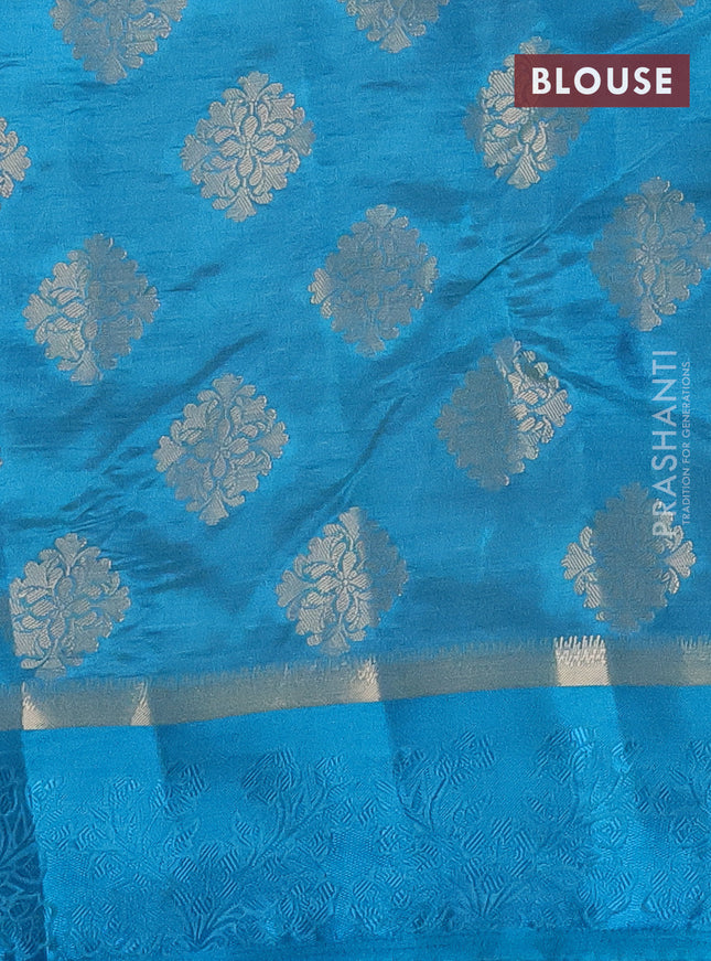 Semi raw silk saree cs blue with zari woven buttas and zari woven simple border