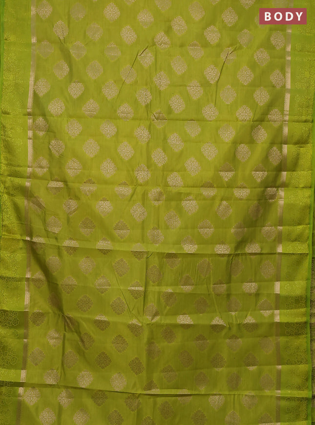 Semi raw silk saree lime green with zari woven buttas and zari woven simple border