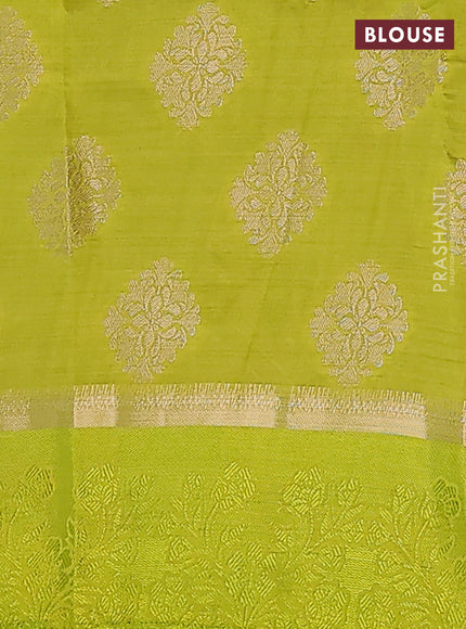 Semi raw silk saree lime green with zari woven buttas and zari woven simple border