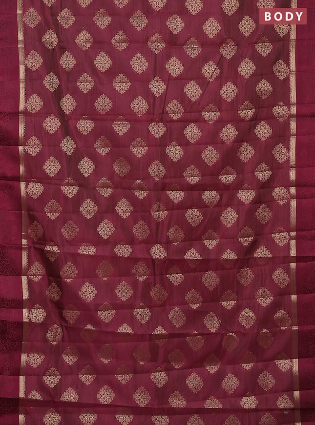 Semi raw silk saree wine shade with zari woven buttas and zari woven simple border
