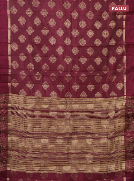 Semi raw silk saree wine shade with zari woven buttas and zari woven simple border
