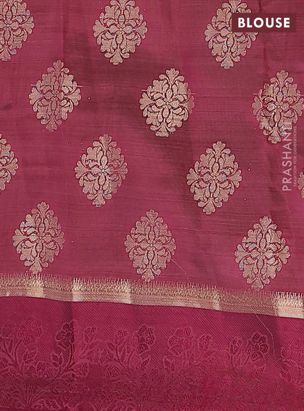 Semi raw silk saree wine shade with zari woven buttas and zari woven simple border
